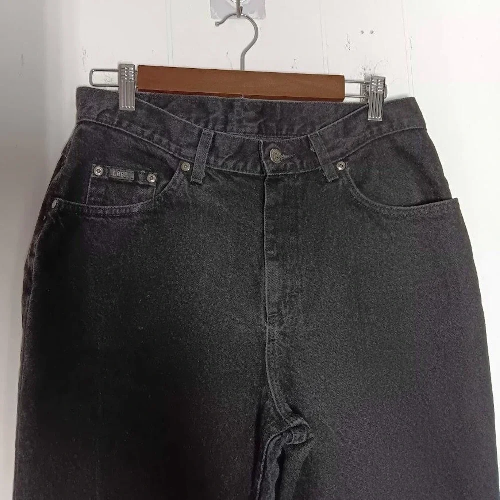 Vintage Lee Jeans Womens 12 Black High Rise Tapered Leg Denim‎ 90s USA Classic